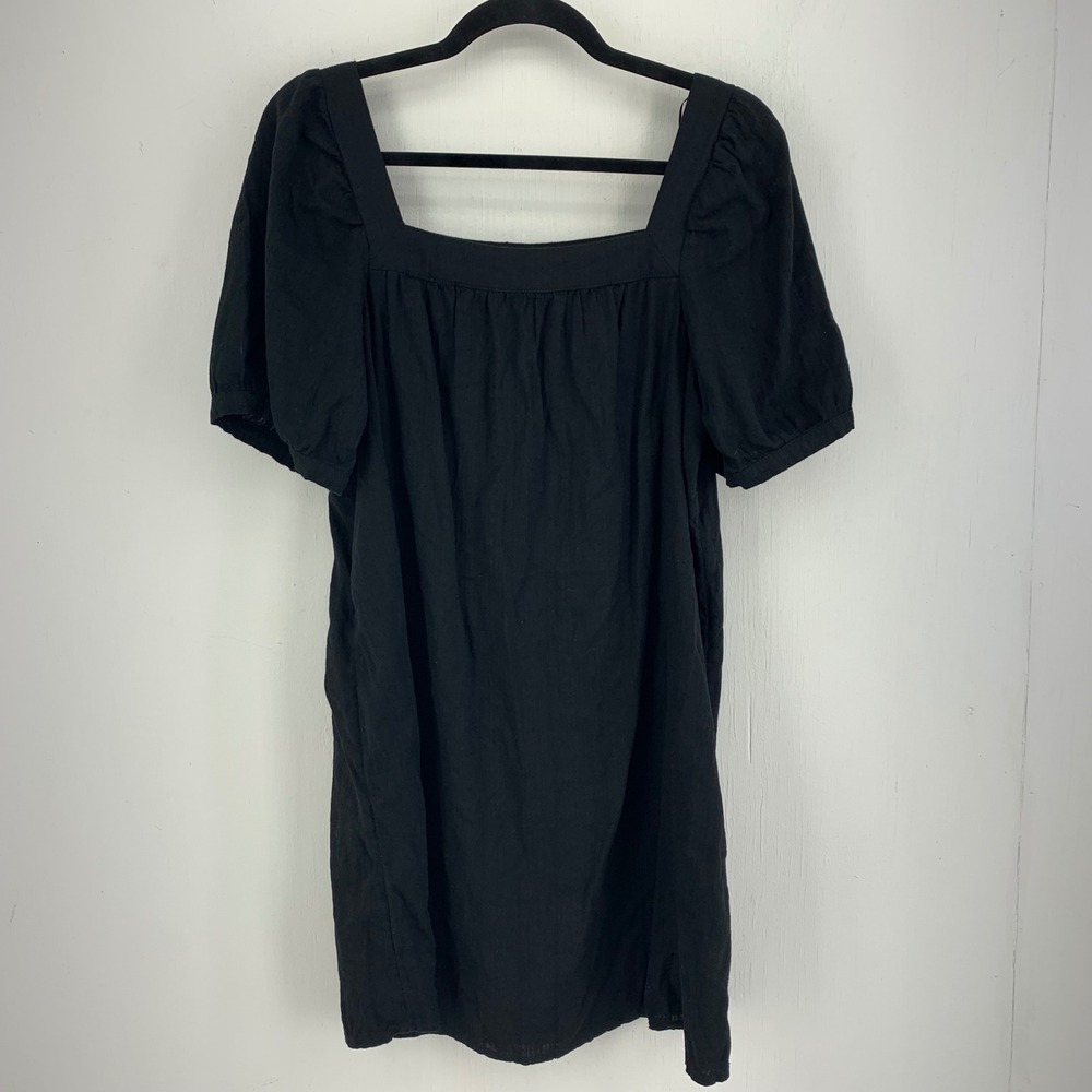 Old Navy Black Square Neck Puff Short Sleeve Dobby Shift Dress Medium Boho